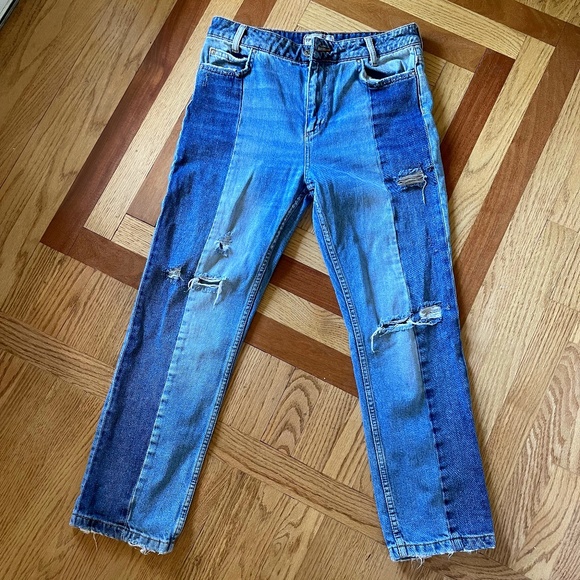 Free People Denim - Free People The Patchwork High Waist Crop Blue Jeans Sz 28